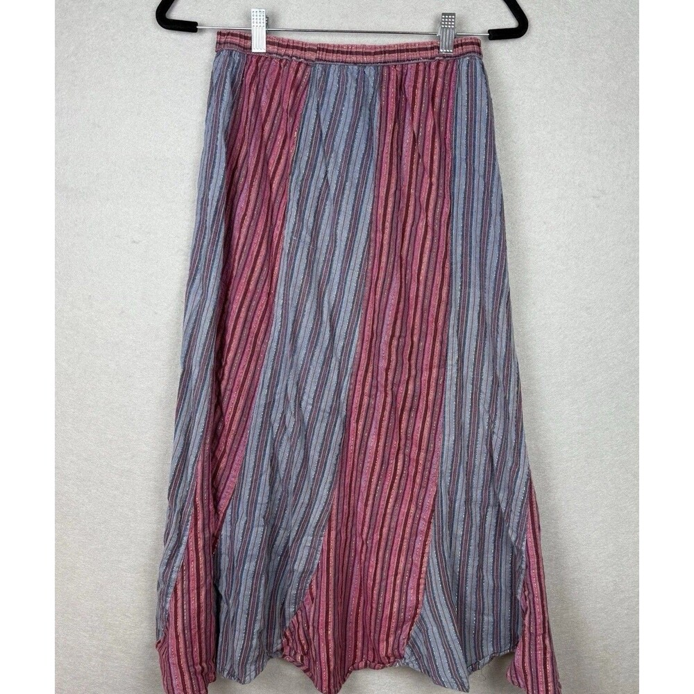 Avatar Pink/Blue Boho Maxi Skirt 100% Cotton Gold Shimmer Detail Scallop Hem - Picture 3 of 5